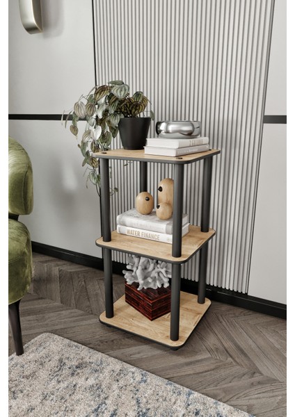 Libra Meşe Kahverengi Kitaplık Çok Amaçlı 3 Raflı Sehpa