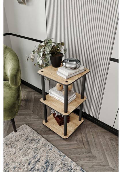 Libra Meşe Kahverengi Kitaplık Çok Amaçlı 3 Raflı Sehpa modelleri