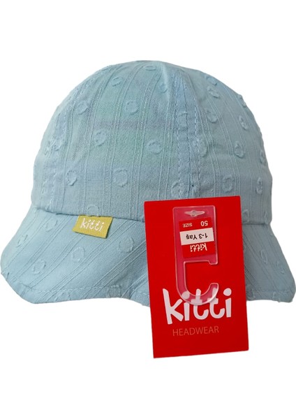 Kitti 1-3 Yaş Erkek Çocuk Buz Mavisi Renk Desenli Yazlık Maksi Şapka