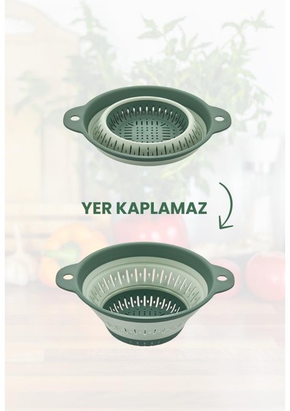 Katlanabilir Yuvarlak Süzgeç 1,8 Litre Yeşil