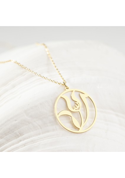 925 Ayar Gümüş Lale Motifli Allah Yazılı Kolye Özel Tasarım