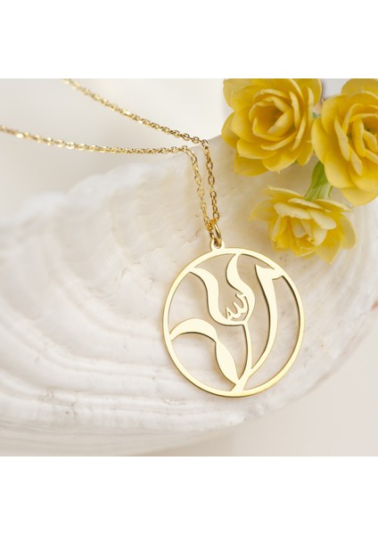 925 Ayar Gümüş Lale Motifli Allah Yazılı Kolye Özel Tasarım fiyatları