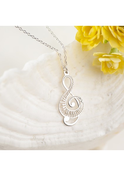 925 Ayar Gümüş Müzikal Beyaz Sol Anahtarı Kolye Özel Tasarım