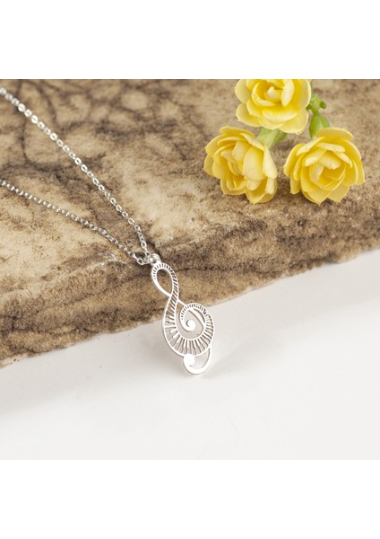 925 Ayar Gümüş Müzikal Beyaz Sol Anahtarı Kolye Özel Tasarım fırsatları