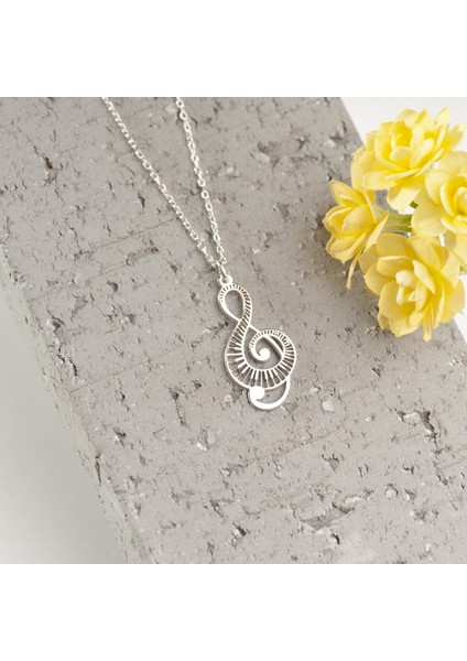 925 Ayar Gümüş Müzikal Beyaz Sol Anahtarı Kolye Özel Tasarım indirimleri