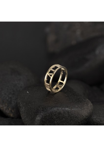 925 Ayar Gümüş Roma Rakamlı Alyans Yüzük Kişiye Özel Seri