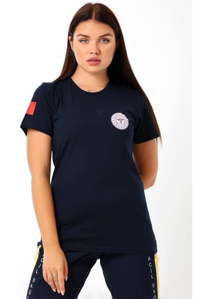 Paramedik Yuvarlak Yaka Penye Kısa Kol Tshirt - Lacivert
