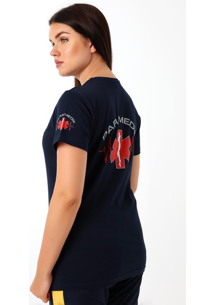 Paramedik Yuvarlak Yaka Penye Kısa Kol Tshirt - Lacivert
