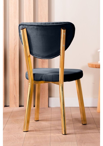 Kütük Desenli Mdf Gold Elma Mutfak Masa Takımı 4 Sandalyeli Salon Yemek Masa Takımı Antrasit