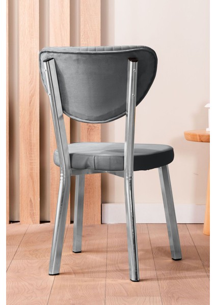 Kütük Desenli Mdf Krom Elma Mutfak Masa Takımı 6 Sandalyeli Salon Yemek Masa Takımı Gri modelleri