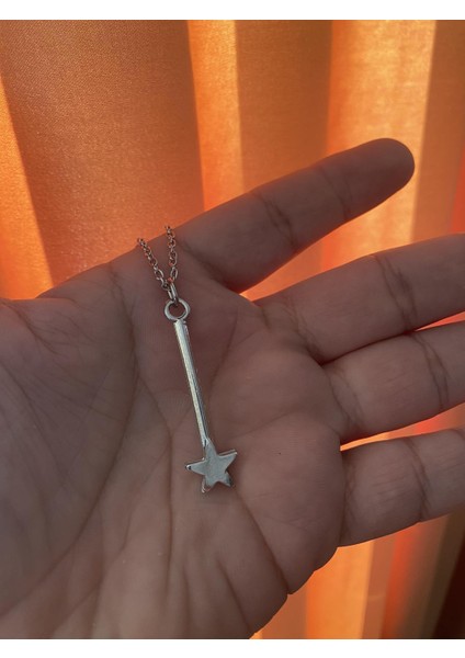 Yıldız Çubuklu Kolye Kadın Antik Gümüş Kaplama 60 cm Zincir