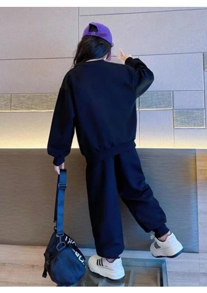 Özel Tasarım Bisiklet Yaka Fuyan Baskılı 3 Iplik Şardonlu Tam Kışlık Şık Kız Çocuk Eşofman Takımı fiyatları