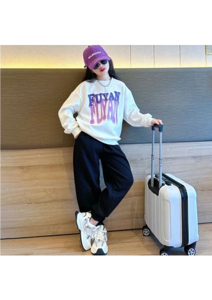 Özel Tasarım Bisiklet Yaka Fuyan Baskılı 3 Iplik Şardonlu Tam Kışlık Kız Çocuk Eşofman Takımı