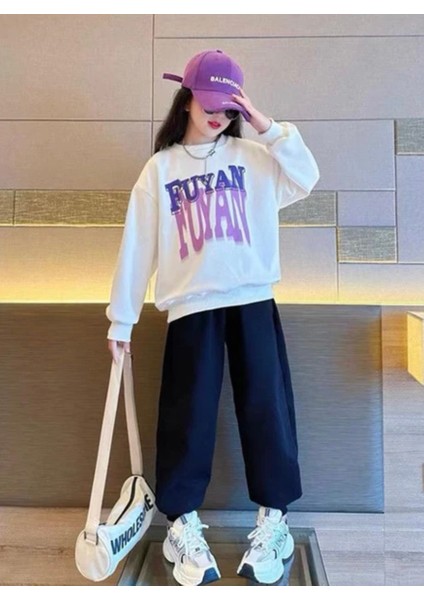 Özel Tasarım Bisiklet Yaka Fuyan Baskılı 3 Iplik Şardonlu Tam Kışlık Kız Çocuk Eşofman Takımı fiyatları