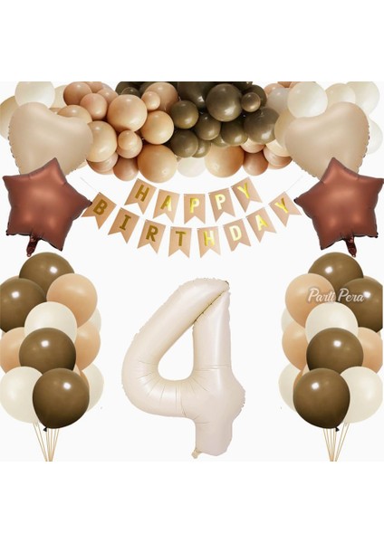 Krem Rakam Folyo Balon Yıldız , Kalp Folyo Balon Kraft Happy Birthday Yazı Balon Zinciri Setikrem