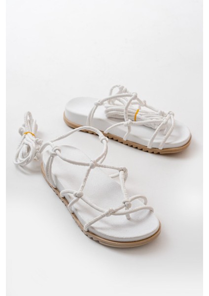 1001-1001 Beyaz Bilekten Bağcıklı Kadın Sandalet indirimleri