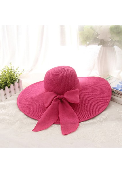 Kadın Hasır Şapka Sahil Şapkası Gündüz Plaj Şapkası Güneş Koruma Güneşlik Şapkası (Yurt Dışından)