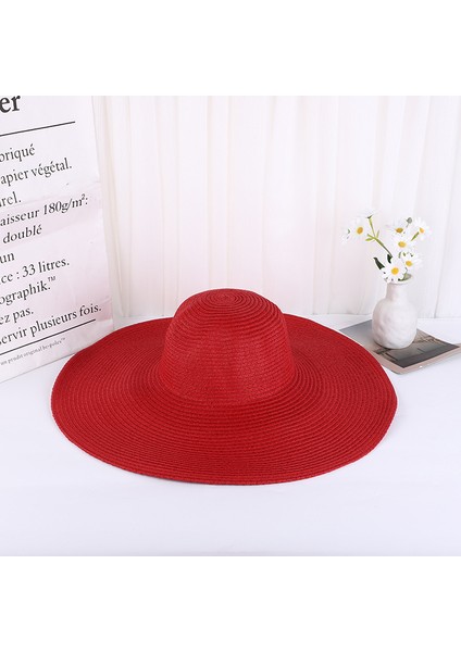 Hasır Şapka Güneş Şapkası Bayanlar Plaj Şapkası Açık Güneşlik Büyük Kenarlı Şapka (Yurt Dışından)