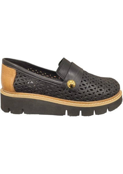 D24YA-3415 Kalın Taban Deri Kadın Loafer Ayakkabı