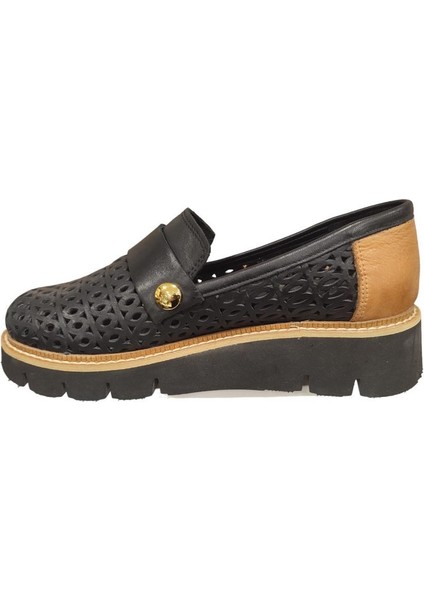 D24YA-3415 Kalın Taban Deri Kadın Loafer Ayakkabı