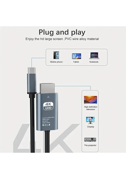 Fxn-C1 Ultra Hd 4K Type-C HDMI Adaptör Kablosu Yüksek Hızlı 60Hz Ekran Görüntü Aktarım Kablosu