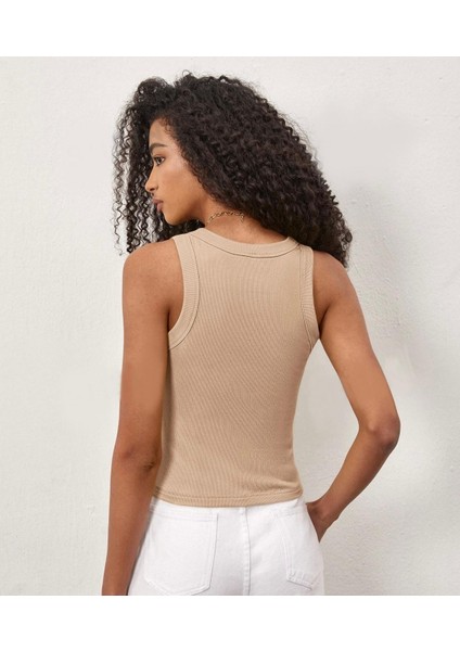 Kadın 2'li Paket Fitilli Halter Yaka Örme Atlet T-Shirt modelleri
