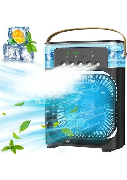 Buzlu Su Püskürtmeli Hava Serinletici Fan Taşınabilir Hava Nemlendiricili Ledli Fan