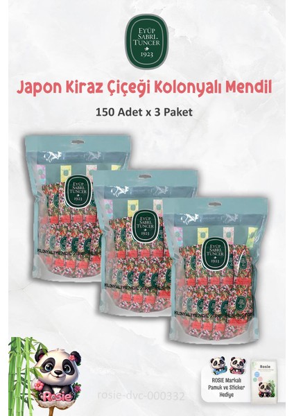 3 Paket Kolonyalı Mendil Japon Kiraz Çiçeği 150'LI ve Rosıe