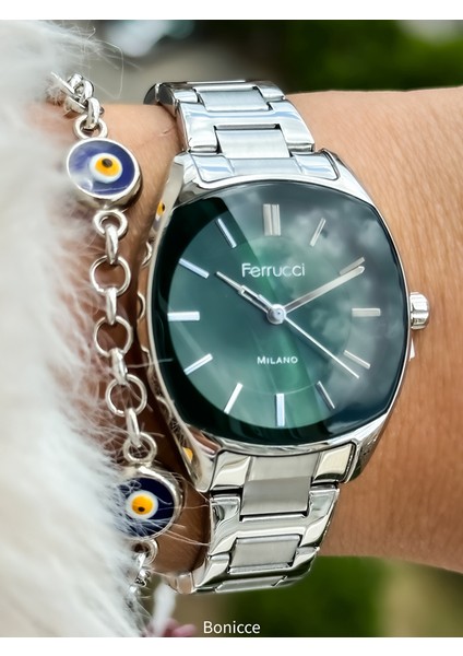 Çelik Kordon gümüş Renk,Yeşil Kadran Kadın Kol Saati+Bileklik Hediyeli fiyatları