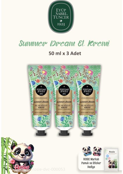 3'lü Perfume Jewels Summer Dream El Kremi 50 ml ve Rosıe Pamuk