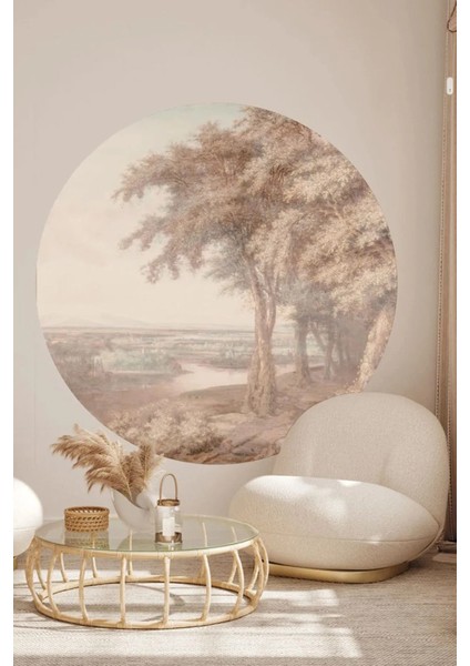 Yağlı Boya Orman Doğa Manzarası Boho Yuvarlak Duvar Sticker