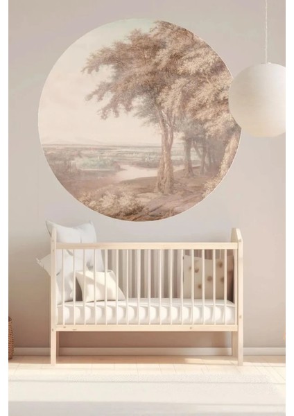 Yağlı Boya Orman Doğa Manzarası Boho Yuvarlak Duvar Sticker fiyatları