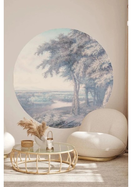 Yağlı Boya Orman Doğa Manzarası Boho Yuvarlak Duvar Sticker