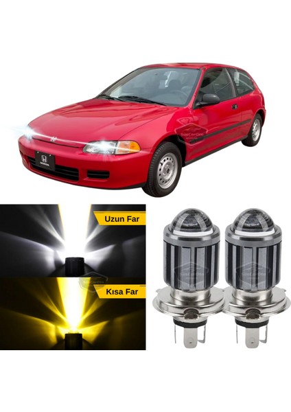 Honda Civic 1991-1995 Uyumlu Mercekli Far Ampulü LED Xenon Çift Renk Sarı-Beyaz Far Şimşek Etkili Csp LED Lamba Uzun Kısa 2 Adet Takım