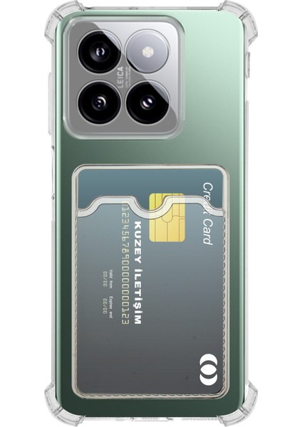 Xiaomi Mi 14 Pro Kapak Kamera Korumalı Kartlıklı Darbe Emici Özellikli Şeffaf Silikon Kılıf