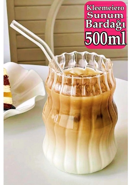 2li Pipetli Kleemeiero Sunum Bardağı Meşrubat Kahve Soğuk Içecek Hediyelik Bardak 500ML
