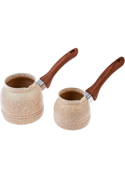 Tekno Trust Granit Woodstone Biogranit 2'li Cezve Seti 2 Bej