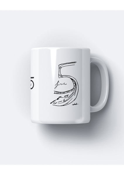Sebastian Vettel 5 Drawing Baskılı Beyaz Kupa Bardak