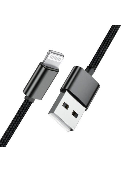 iPhone 6 6s 7 8 X Xs Xr 11 12 13 14 Pro Max Plus Uyumlu Örgülü Hızlı Şarj Kablosu Usb To Lightning Siyah