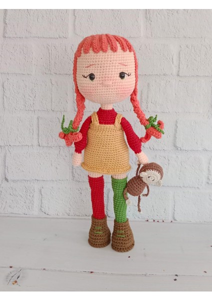 Uzun Çorap Pippi ve Maymunu Amigurumi Organik Oyuncak