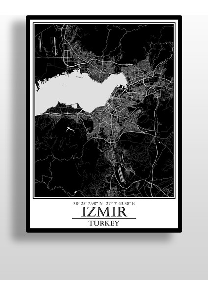 Izmir Şehir Haritası Çerçevesiz Poster-Harita Sanatı, Map Art Design fiyatları
