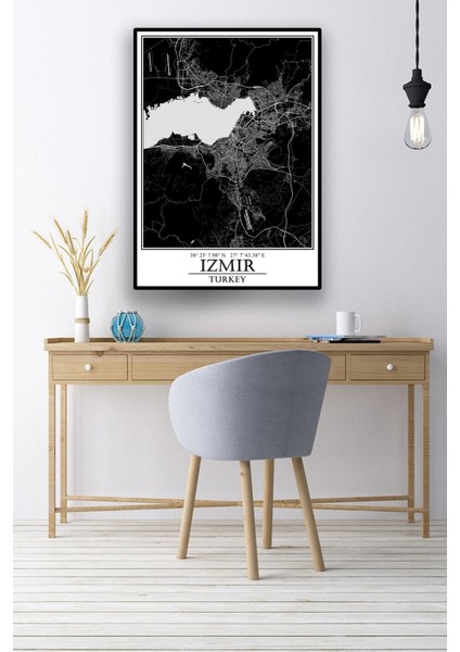 Izmir Şehir Haritası Çerçevesiz Poster-Harita Sanatı, Map Art Design modelleri