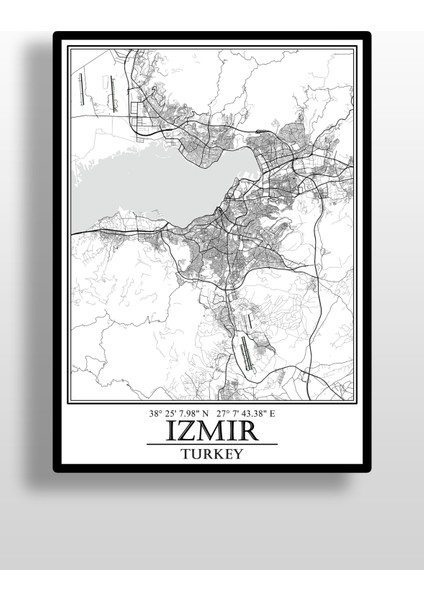 Izmir Şehir Haritası Çerçevesiz Poster-Harita Sanatı, Map Art Design fiyatları