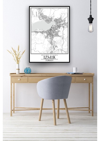 Izmir Şehir Haritası Çerçevesiz Poster-Harita Sanatı, Map Art Design modelleri