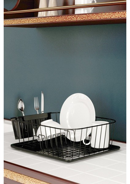 Tekno Trust Metal Tek Katlı Bulaşıklık Tabaklık Mat Siyah KB084 Siyah