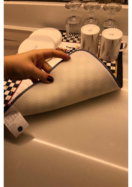 Tekno Trust Çok Renkli Bulasik Kurutma Mati Kurulama Bezi Kurutma Örtüsü Tezgah Üstü Bulaşıklık 40X50 cm Yıkana
