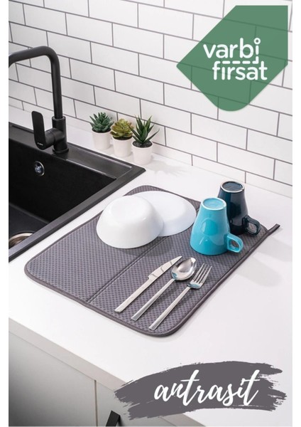 Tekno Trust Gri Bulaşık Kurutma Matı Kurulama Bezi Kurutma Örtüsü Tezgah Üstü - Antrasit Silikon 35 X 45 Cm fiyatları