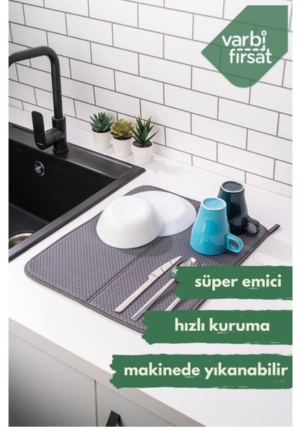 Tekno Trust Gri Bulaşık Kurutma Matı Kurulama Bezi Kurutma Örtüsü Tezgah Üstü - Antrasit Silikon 35 X 45 Cm modelleri