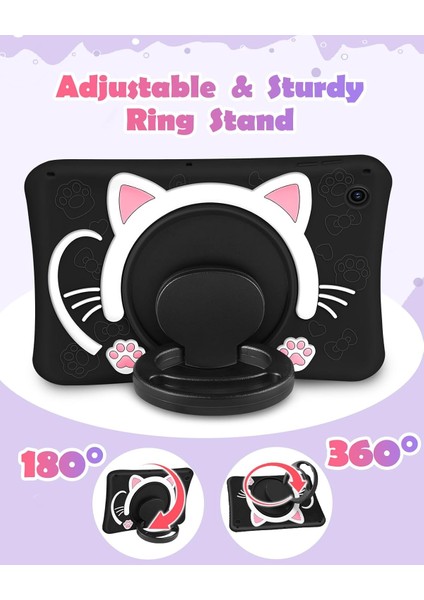 Samsung Galaxy Tab A8 10.5 (2022) Çocuklar Için Askılı Standlı 3D Kedi Figürlü Silikon Kılıf SM-X200/X205/X207 modelleri