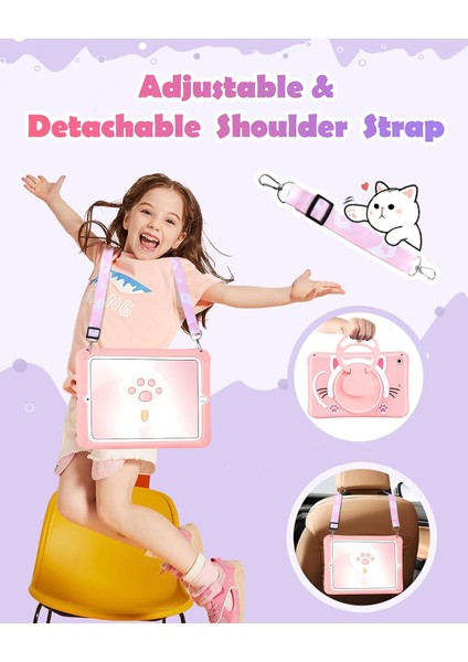 Apple iPad 7. Nesil 10.2 (2019) Çocuklar Için Askılı Standlı 3D Kedi Figürlü Silikon Kılıf A2197 A2200 A2198 fiyatları